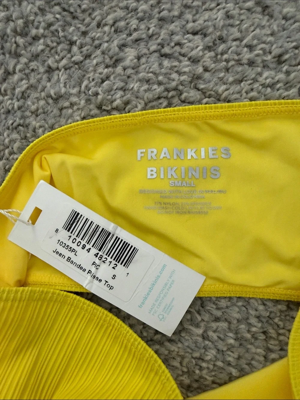 Frankie’s Bikinis Jean Bandeau Bikini Top in Pina Colada
